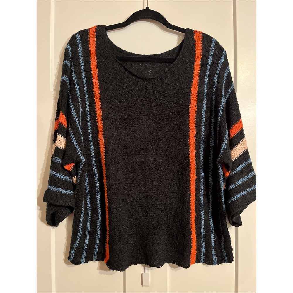 Women's Fall Color Block Striped Lightweight Comfy Cable Knit Sweater Medium